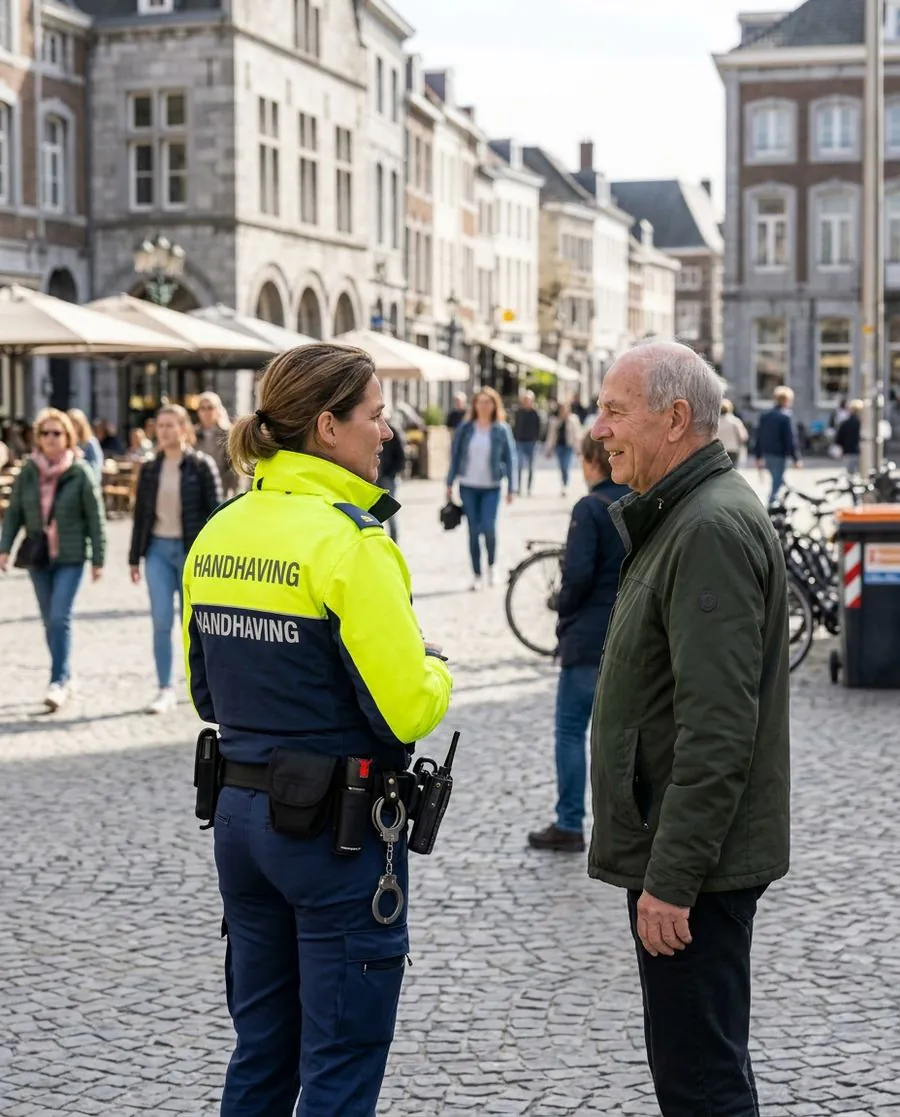 Boa talking to a passer-by in the city centre